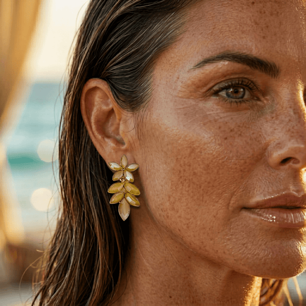 Small Beige Flower Earrings | Gold - Muze Earrings