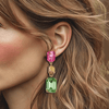 Soft Green Pink Earrings | Gold - Muze Earrings