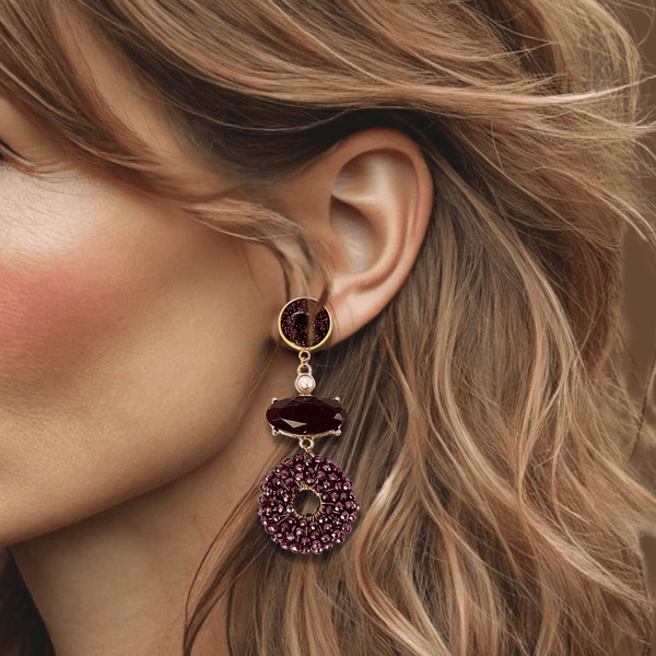 Subtle Burgundy Earrings | Gold - Muze Earrings