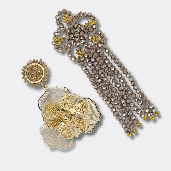 Taupe Festival Flower | Gold - Muze Earrings
