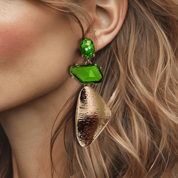 Trio Green Resin Earrings | Gold - Muze Earrings