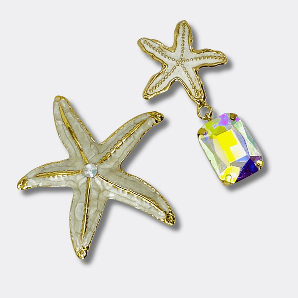 White AB Starfish Earrings | Gold - Muze Earrings