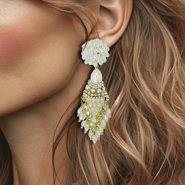 White Facet Drop Earrings | Gold - Muze Earrings