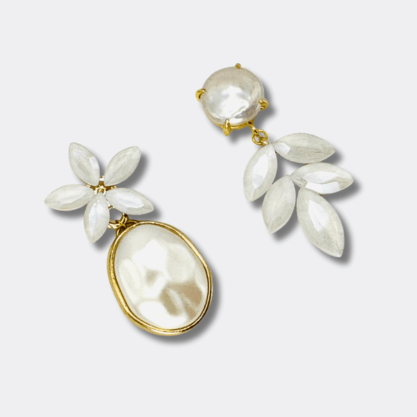 White Pearl Flower Earrings | Gold - Muze Earrings