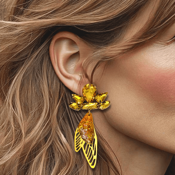 Yellow Festival Wings | Gold - Muze Earrings