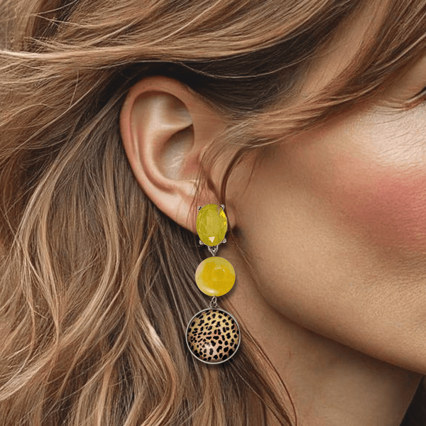 Yellow Jade Leopard II Earrings | Silver - Muze Earrings