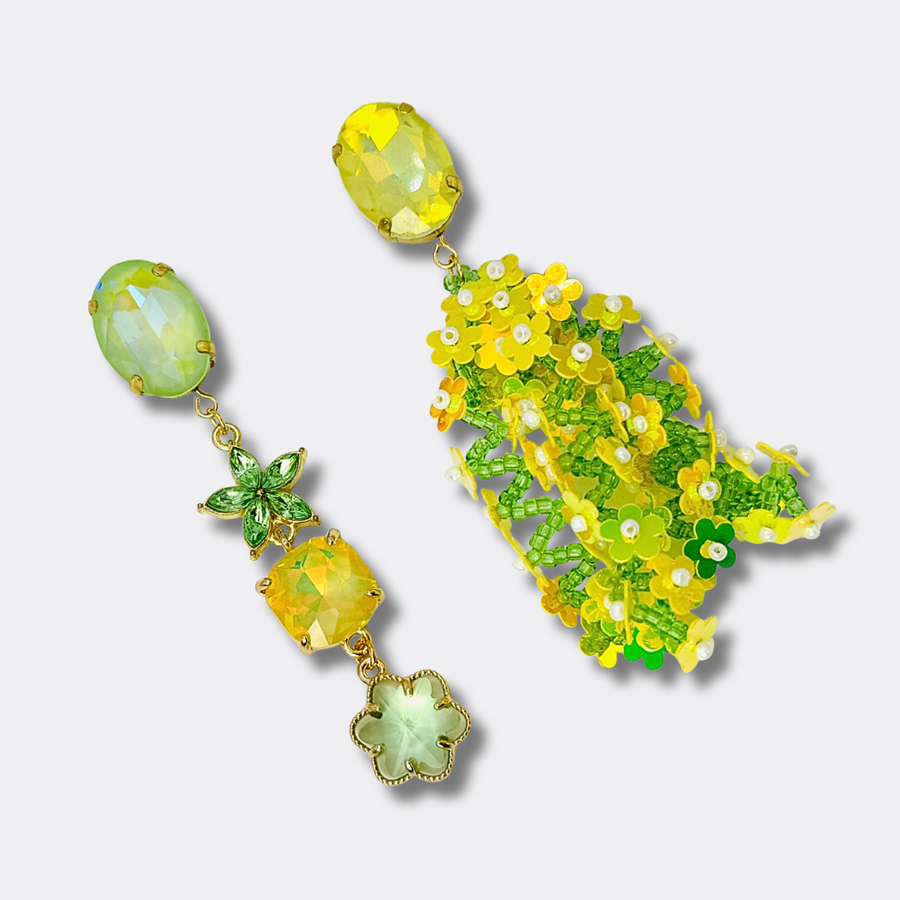 Yellow Lime Flowers Earrings | Gold - Muze Earrings